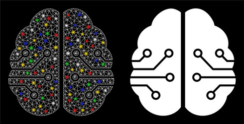 Flare mesh 2d electronic brain icon with vector