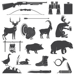 Hunting Equipment & Animal Icons Vector Image