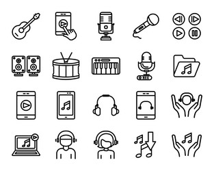 music icon set instrument tone line style vector