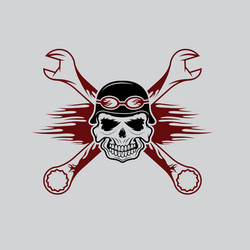 skull in helmet and wrenches with flames Vector Image