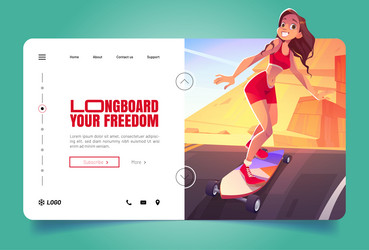 Longboard your freedom cartoon landing page banner vector