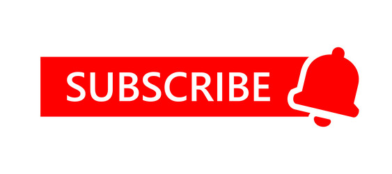 Red subscribe button with notification bell icon vector