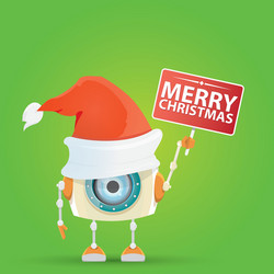 cartoon cute robot with santa claus red hat vector