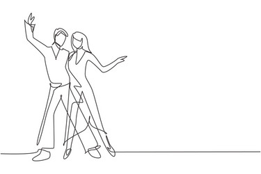 Single one line drawing man and woman Royalty Free Vector