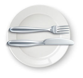 empty plate mockup cutlery on top finished meal vector