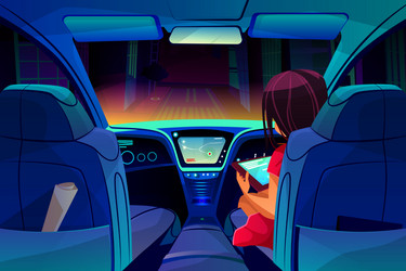 girl control smart car inside vector