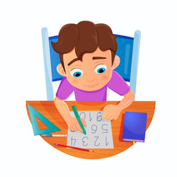 little boy doing homework by reading and writing vector