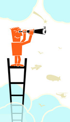 Man Climbing Ladder with Telescope vector image