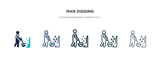 man digging icon in different style two colored vector image