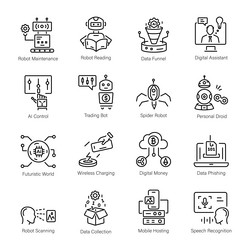 modern pack of ai and robot technology linear icon vector image