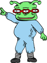 funny green alien with glasses pointing vector