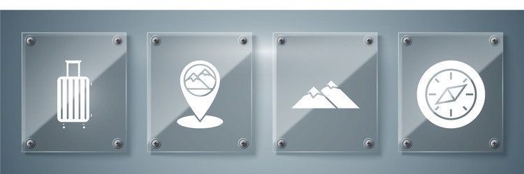 set compass mountains map pointer with mountain vector image