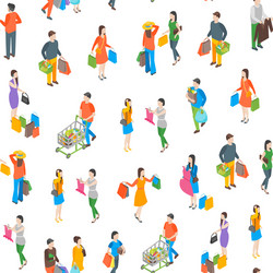 Shopping people 3d seamless pattern background vector