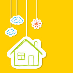 Doodle House with Sun and Clouds Vector Image
