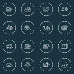 Optimization icons line style set with link vector