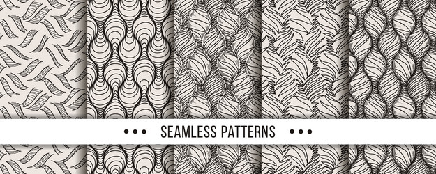 Set strict minimalistic seamless patterns vector