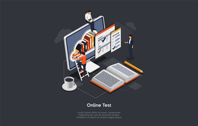 Isometric online test concept group of students vector