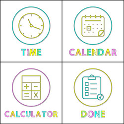 Mobile organizer elements round linear icons set vector