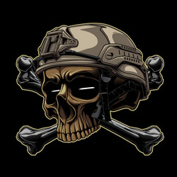 tactical warrior skull and military helmet in white begrouynd