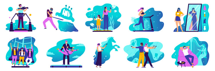 Virtual reality concept tiny people using Vector Image