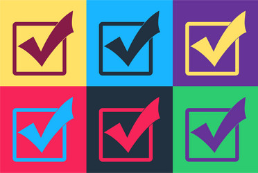 pop art check mark in a box icon isolated on color vector