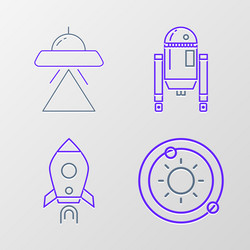 set line solar system rocket ship with fire robot vector image