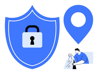 secure shopping with gps location pin and shield vector image