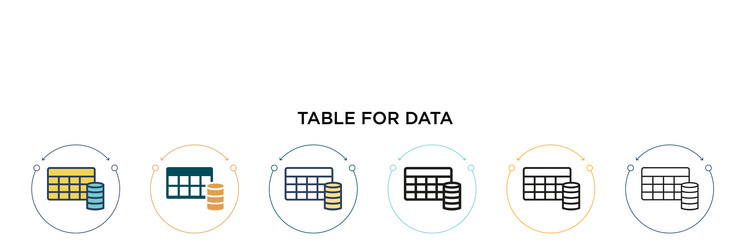 table for data icon in filled thin line outline vector