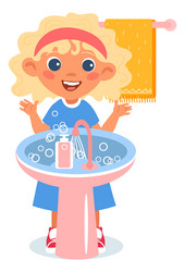 girl showing clean hands after washing cartoon vector