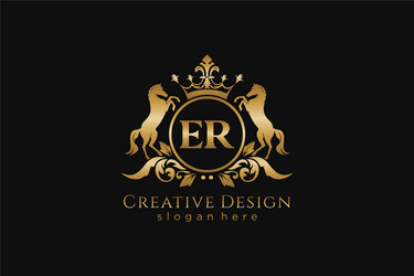 initial er retro golden crest with circle and two vector image