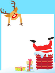 santa claus stuck in the chimney card vector