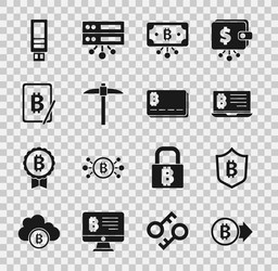 set bitcoin shield with mining from vector image