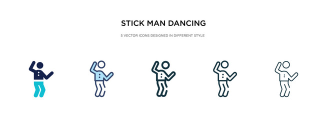 Stick man dancing icon in different style two vector