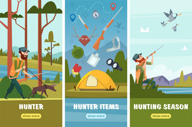 hunting banners man sniper with rifle binoculars Vector Image