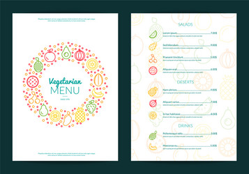 line fruits icons vegan cafe or restaurant vector