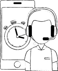 logistic worker with smartphone and chronometer vector image