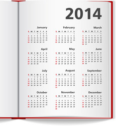 2014 calendar in notebook vector image