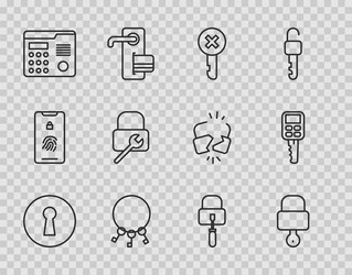 set line keyhole lock and key wrong bunch vector image