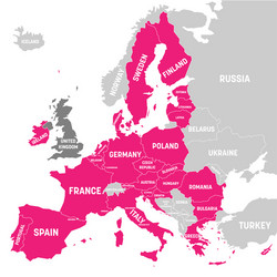 map of europe with pink highlighted eu member vector