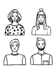 Portraits people in doodle style vector