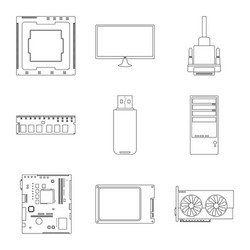 design pc and component icon set vector image