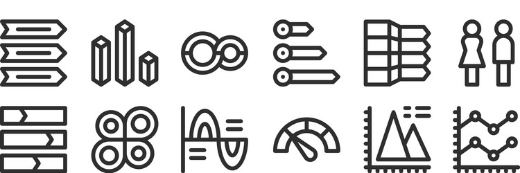 set 12 thin outline icons such as line chart vector image