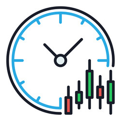 candlestick pattern chart with clock colored icon vector image