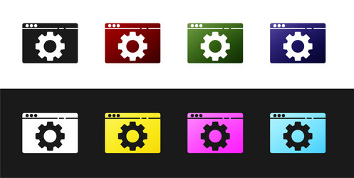 Set browser setting icon isolated on black vector