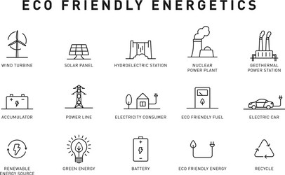 set green energy thin line icons Vector Image