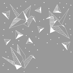 background with origami cranes paper symbolic vector