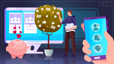 blogger collecting likes and comments vector image