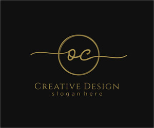 Initial oc handwriting logo with circle template vector