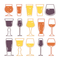 various glasses for alcohol cocktails and shots vector