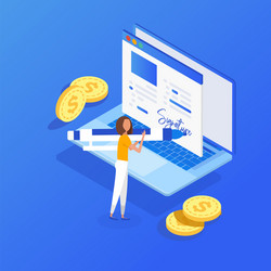 digital signature flat 3d web isometric contract vector image